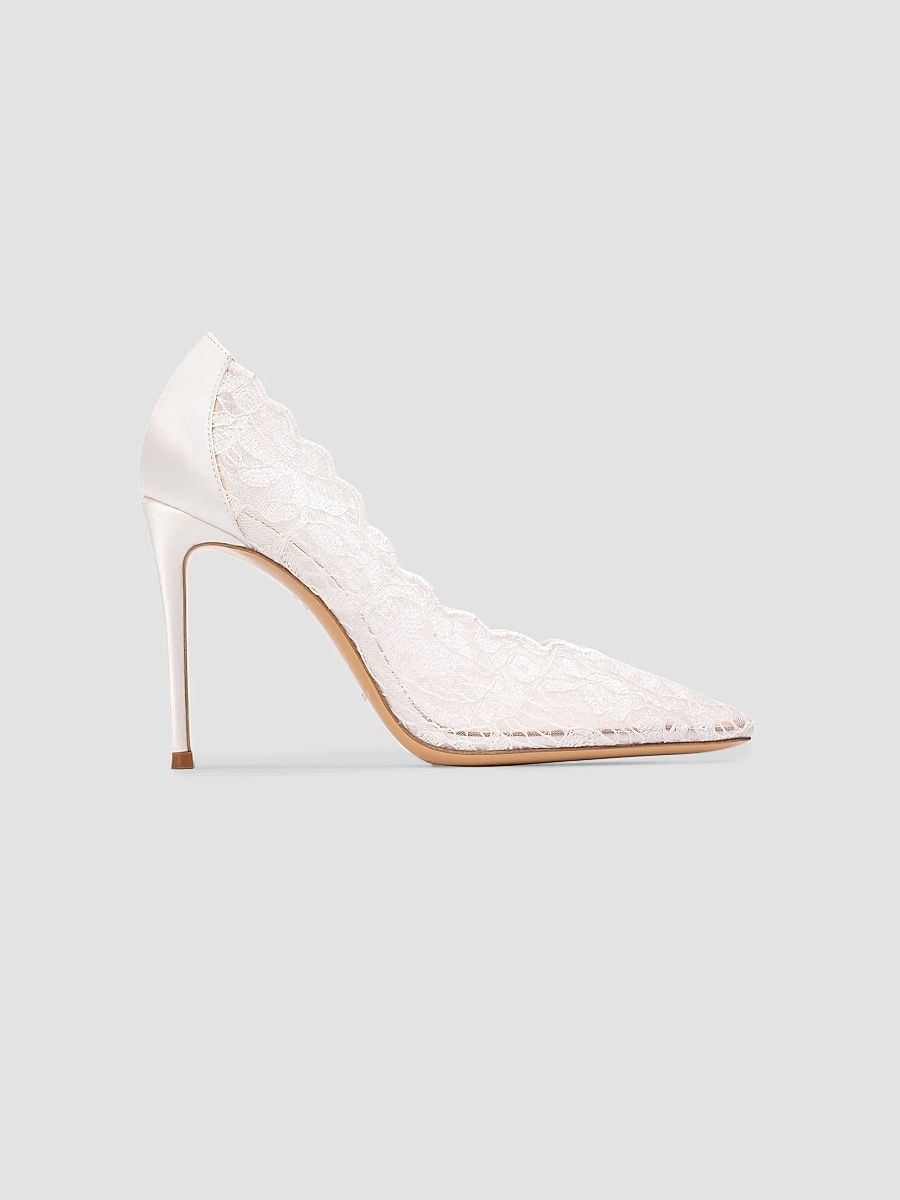 Women's Zea 100MM Pumps - White Scalloped Paisley Lace - Size 12