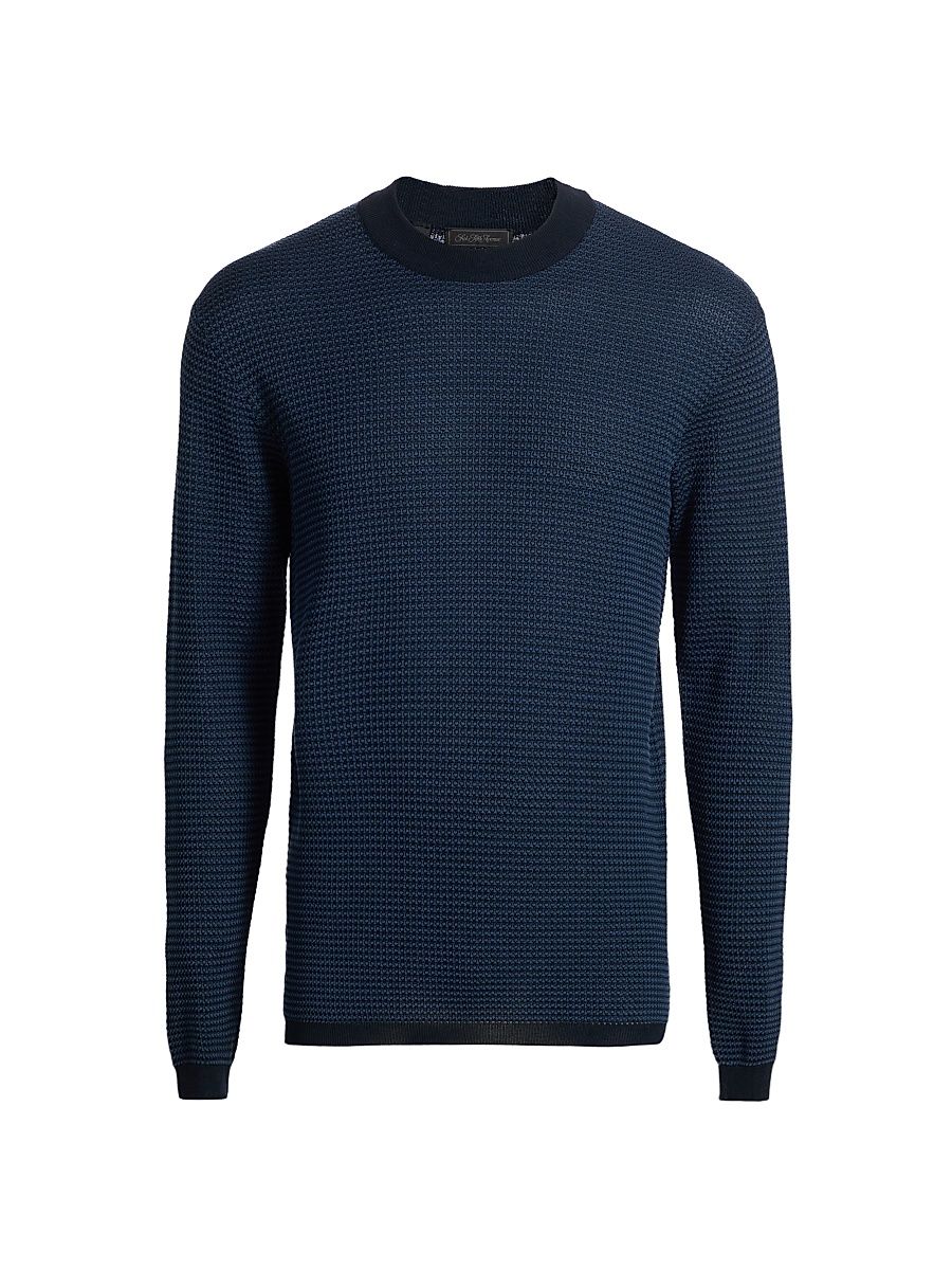 Men's COLLECTION Geo Pattern Cotton Crewneck Sweater - Navy - Size XXL