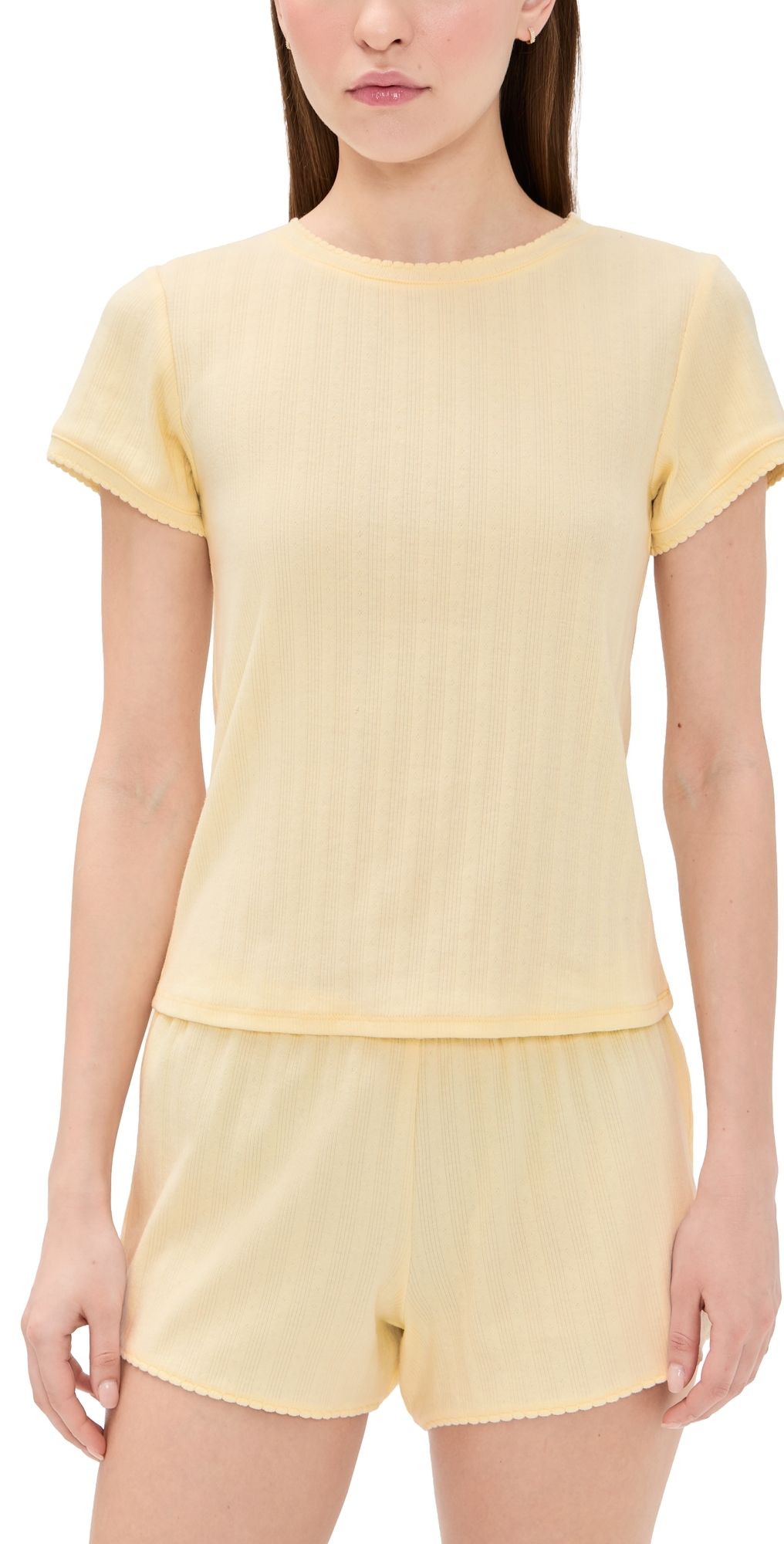 Hill House Home The Coco Pointelle Pajama Set Butter Yellow XS