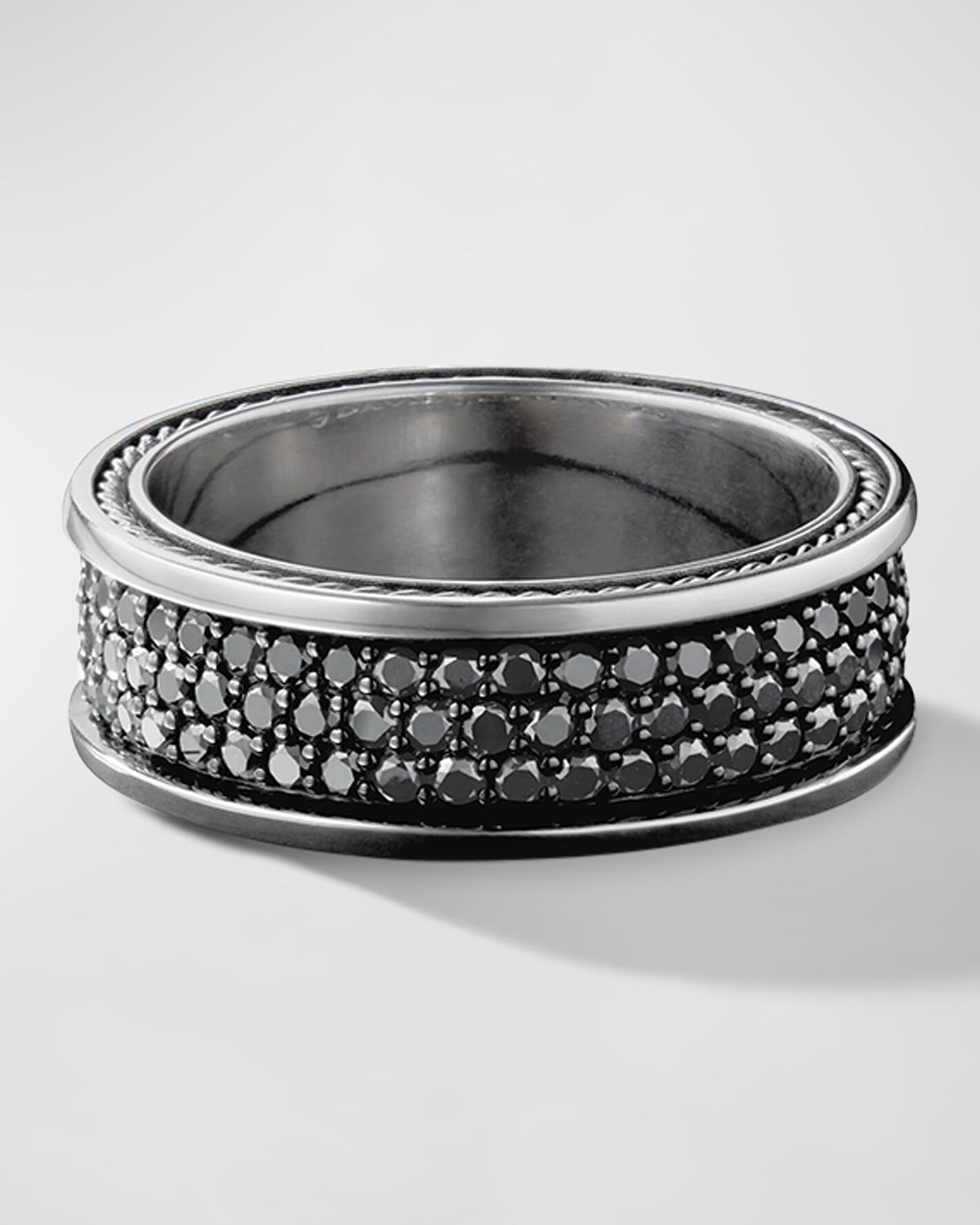 Men & apos;s Streamline Three-Row Band Ring with Black Diamonds in Silver, 8.5mm
