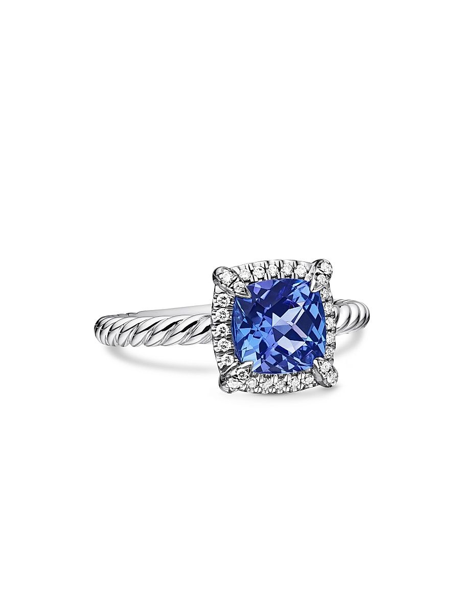 Women's Petite Chatelaine Pavé Bezel Ring in 18K White Gold - Tanzanite - Size 6
