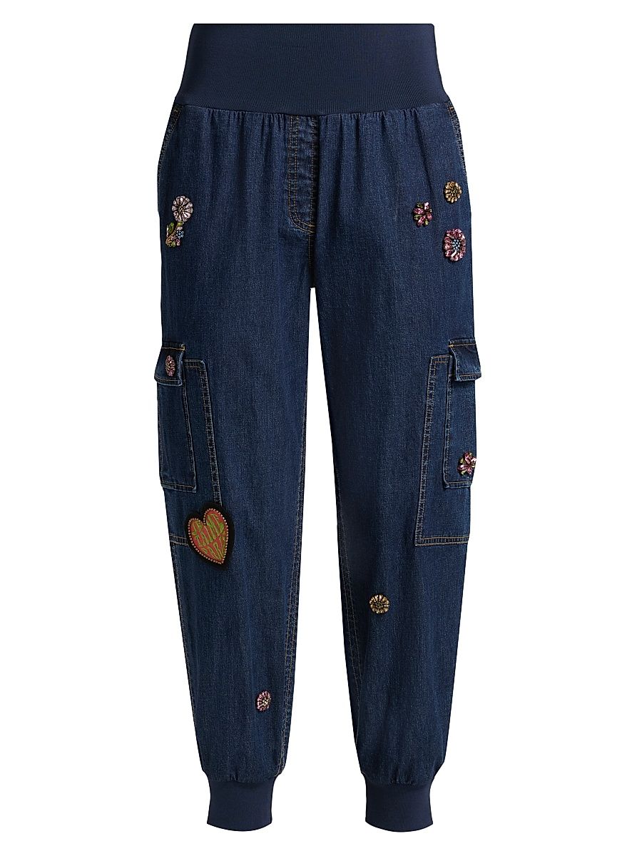 Women's Retro Love Giles Patched Stretch-Denim Pants - Abyss Multi - Size XL