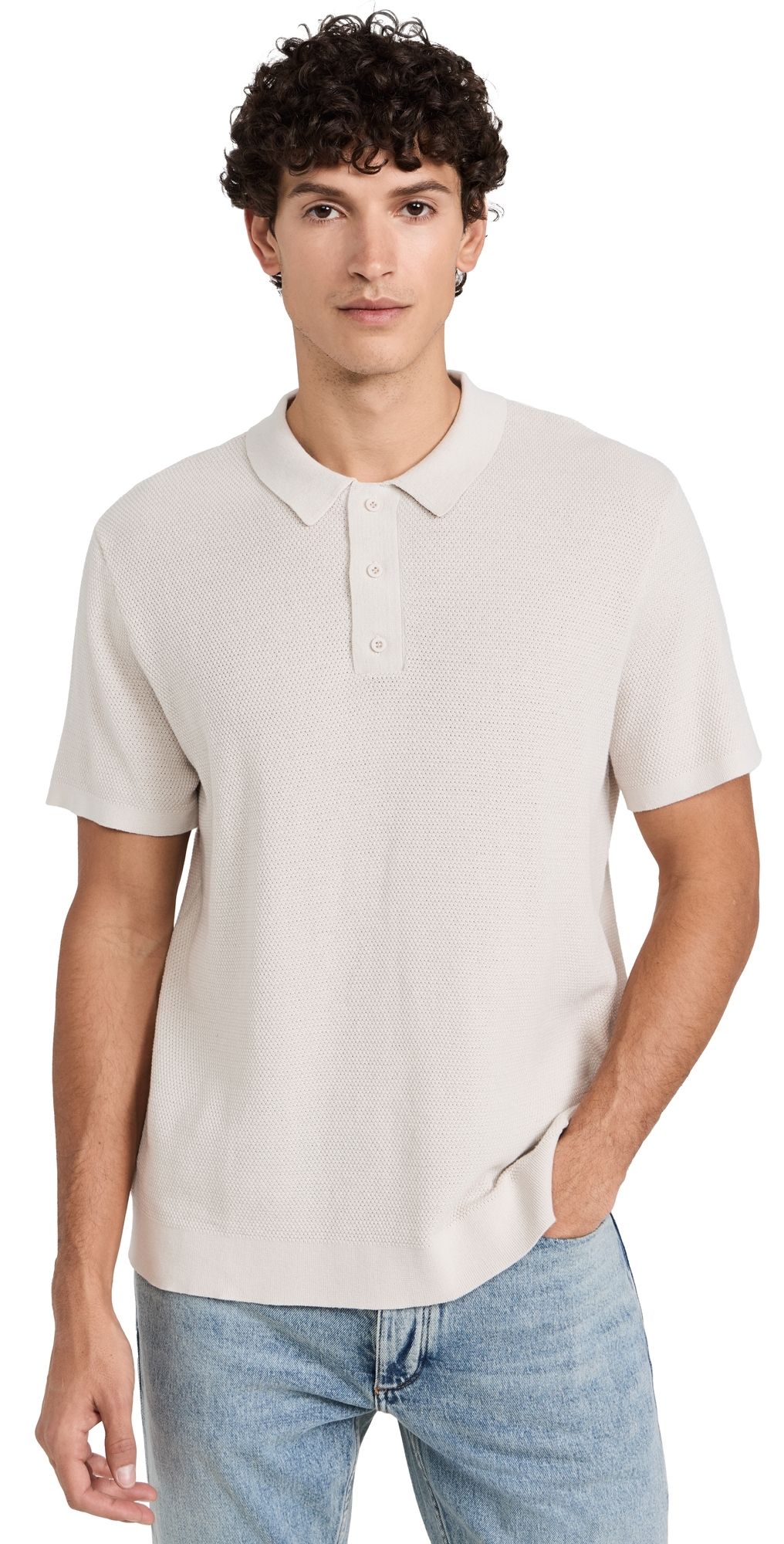 Onia Cotton Textured Knit Polo Stone XXL