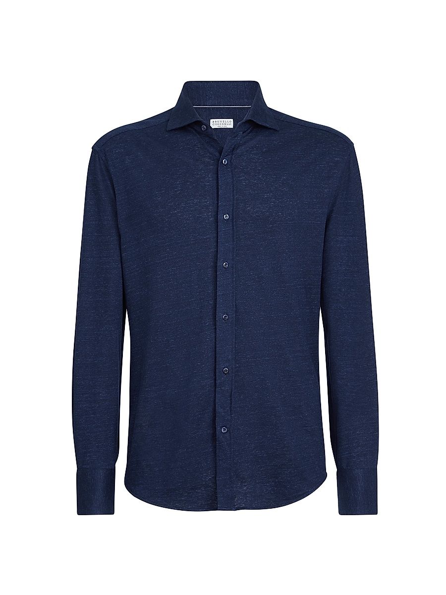 Men's Linen and Cotton Mélange Jersey Shirt - Navy Blue - Size XXXL