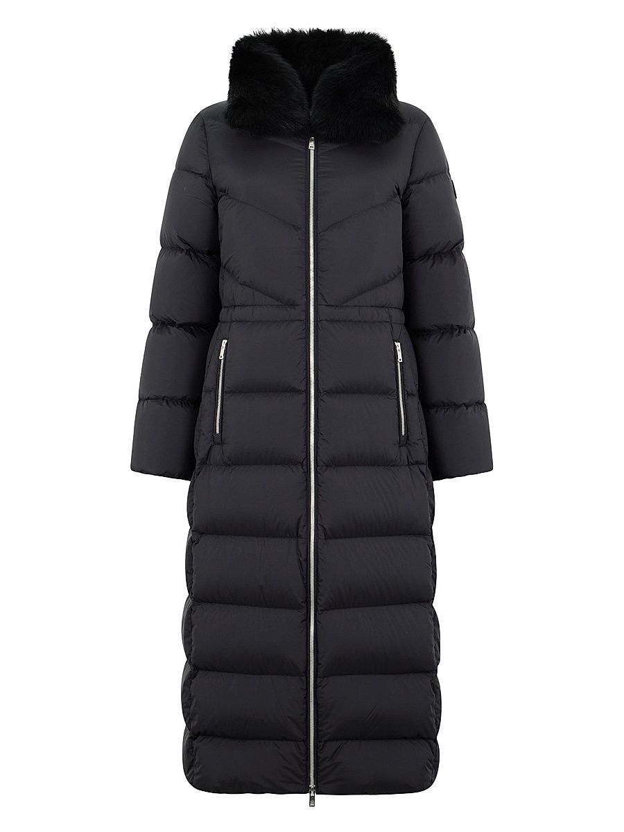 Women's Fur-Collar Puffer Jacket - Black - Size Large