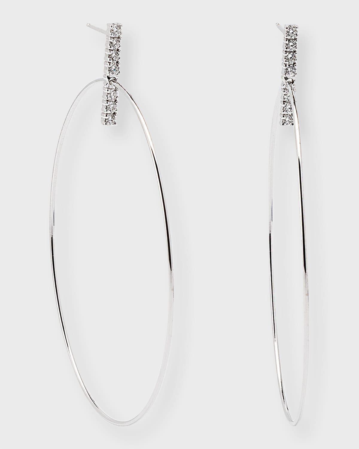 14K Gold Flawless Diamond Bar Stud Hoop Earrings, 60mm