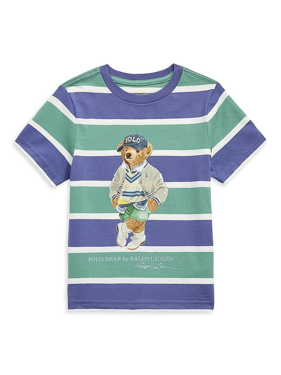 Little Boy's & Boy's Polo Bear Striped T-Shirt - Fairway Green Multi Bear - Size 14