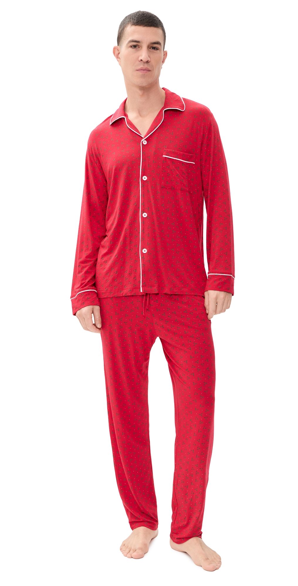 Eberjey William Printed Long Pajama Set Hollyberry Holly Red/Ivory M