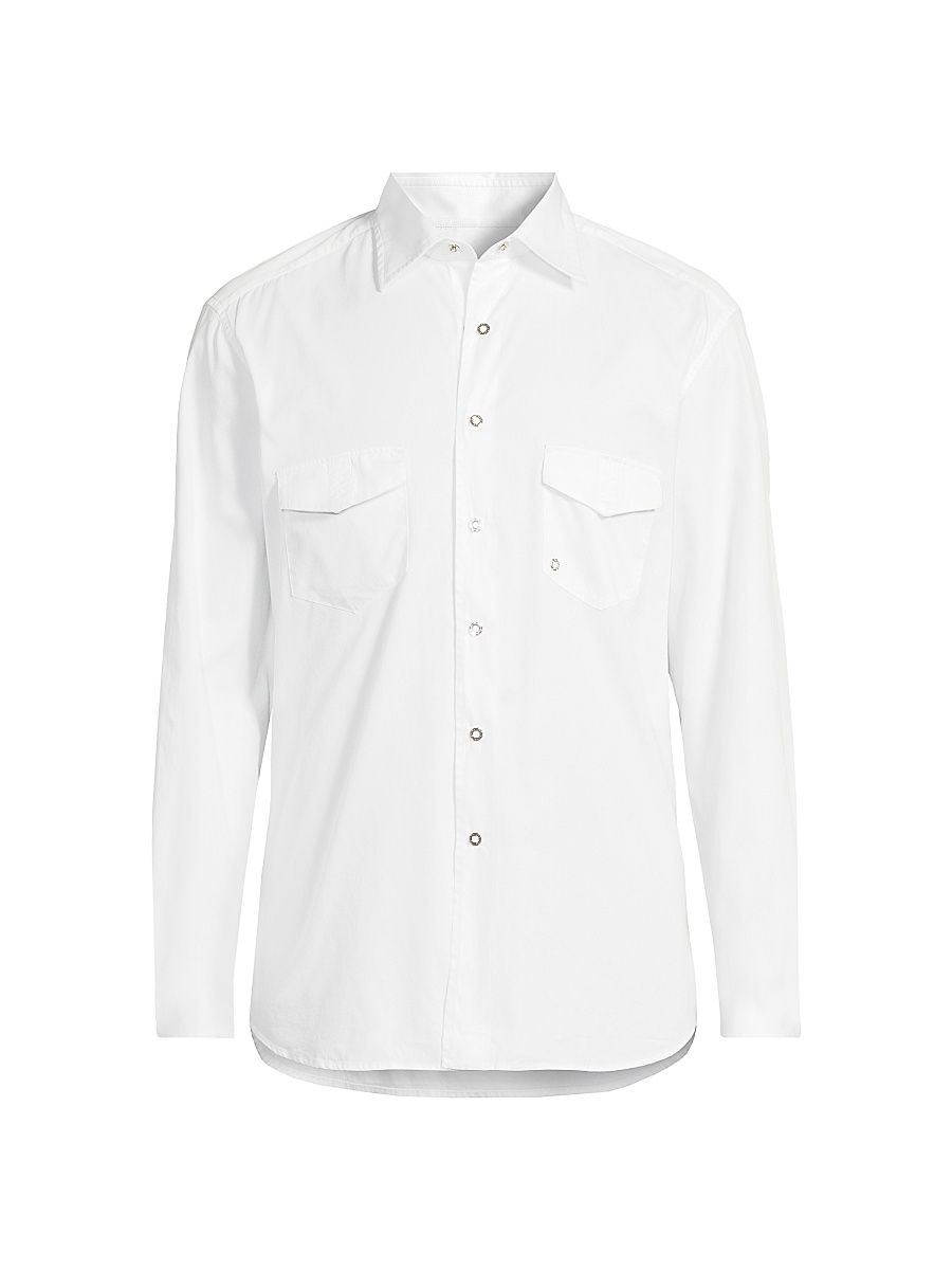 Men's Cotton Chambray Snap-Front Shirt - White - Size 17