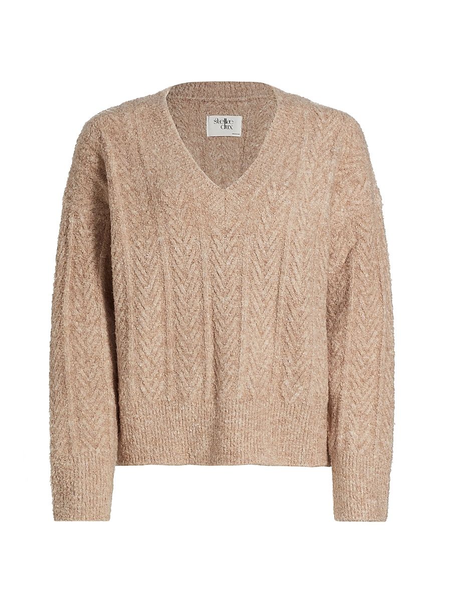 Women's Cable-Knit V-Neck Sweater - Camel Heather - Size XS