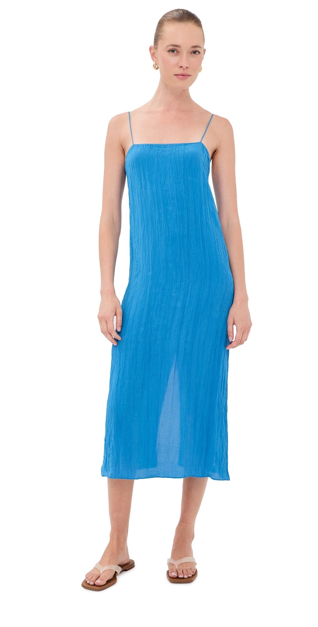 Tibi The Crinkle Slip Dress Bright Blue 14