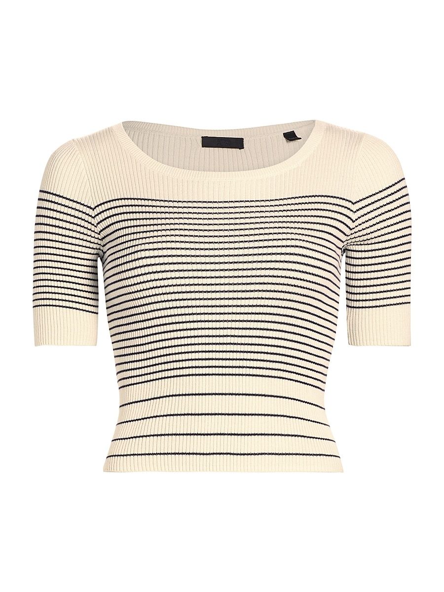 Women's Striped Cotton & Silk Sweater - Chalk Ink - Size Medium