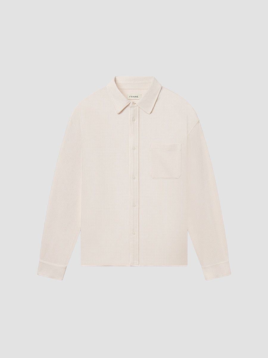 Men's Waffle Textured Cotton Shirt - Warm Cream - Size XL
