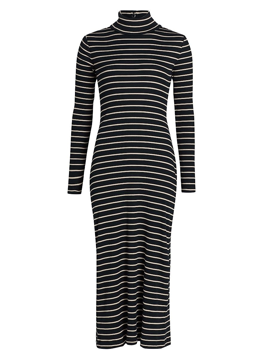 Women's Frances Striped Turtleneck Midi-Dress - Black Mushroom - Size Medium
