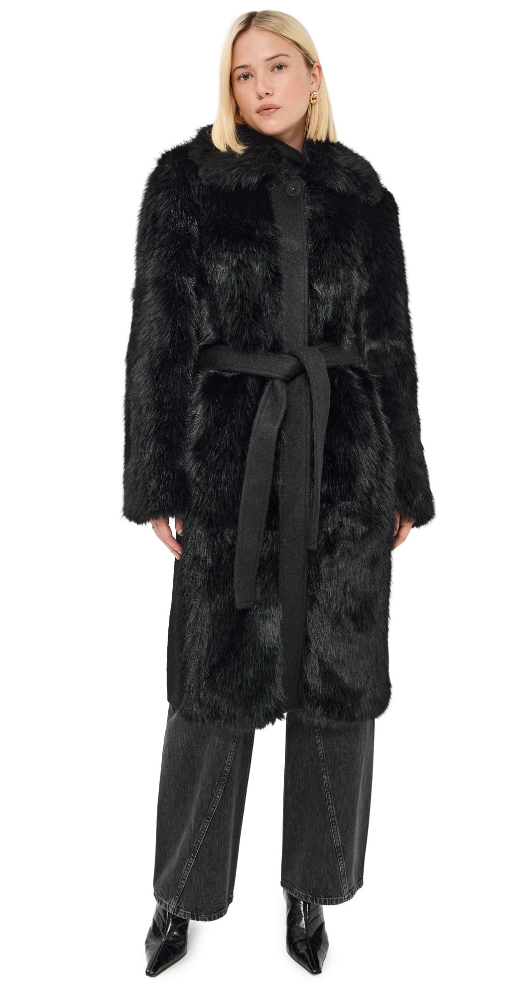 La Ligne Faux Fur Alpine Coat Black M/L