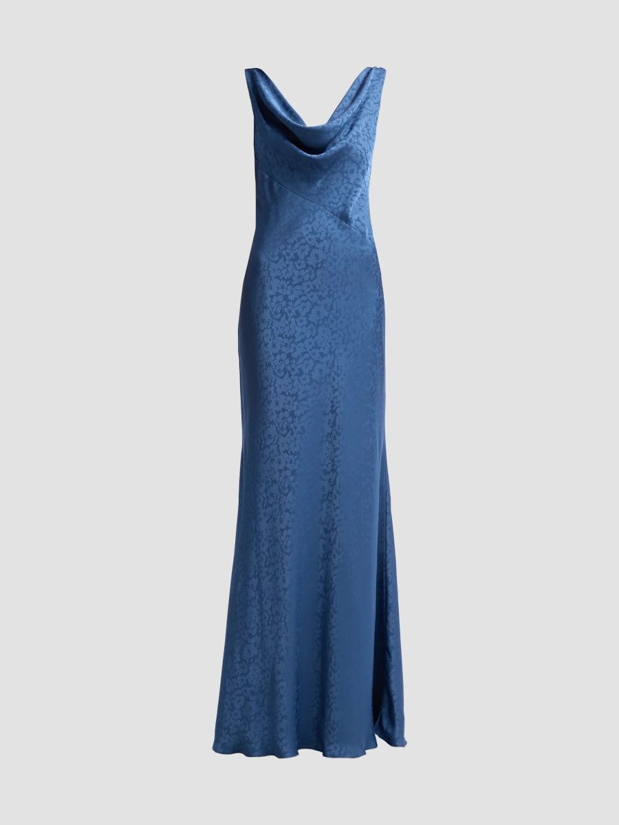 Amsale Women's Floral Jacquard Cowlneck Gown - French Blue - Size 16
