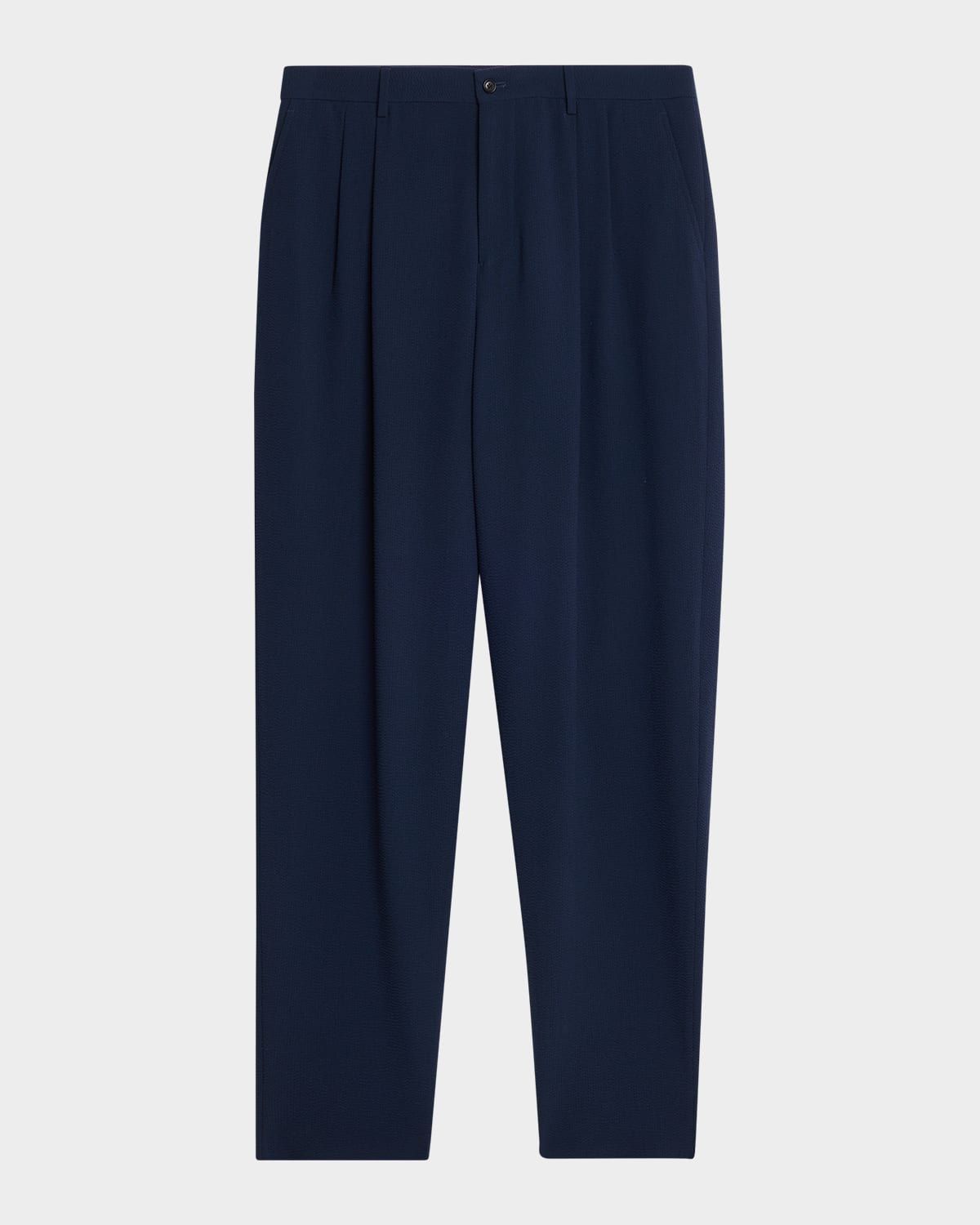 Men & apos;s Stretch Wool Seersucker Double-Pleat Trousers