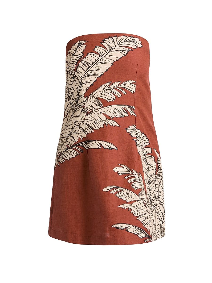 Women's Palm Linen-Cotton Strapless Minidress - Terracotta - Size Large