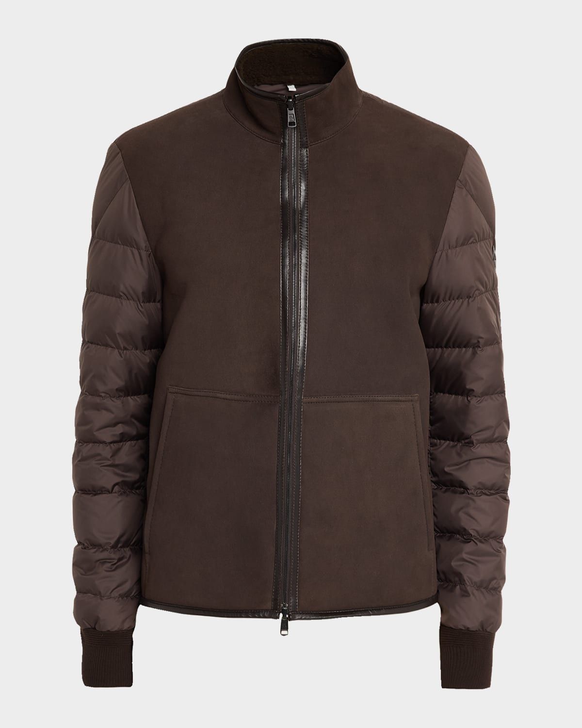 Men & apos;s Leather and Polyester Hybrid Full-Zip Jacket