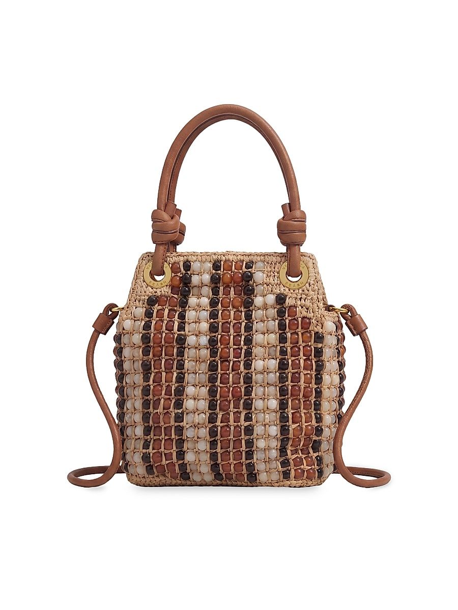 Women's Small Beaded Raffia Slouch Top Handle Bag - Hazelwood