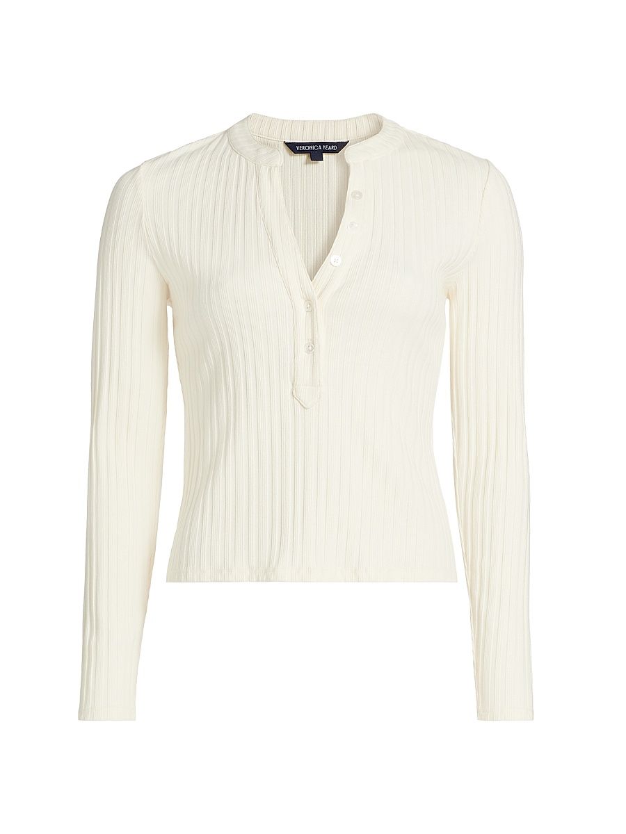 Women's Jocelyn Ribbed Stretch-Cotton Henley - Ivory - Size XS
