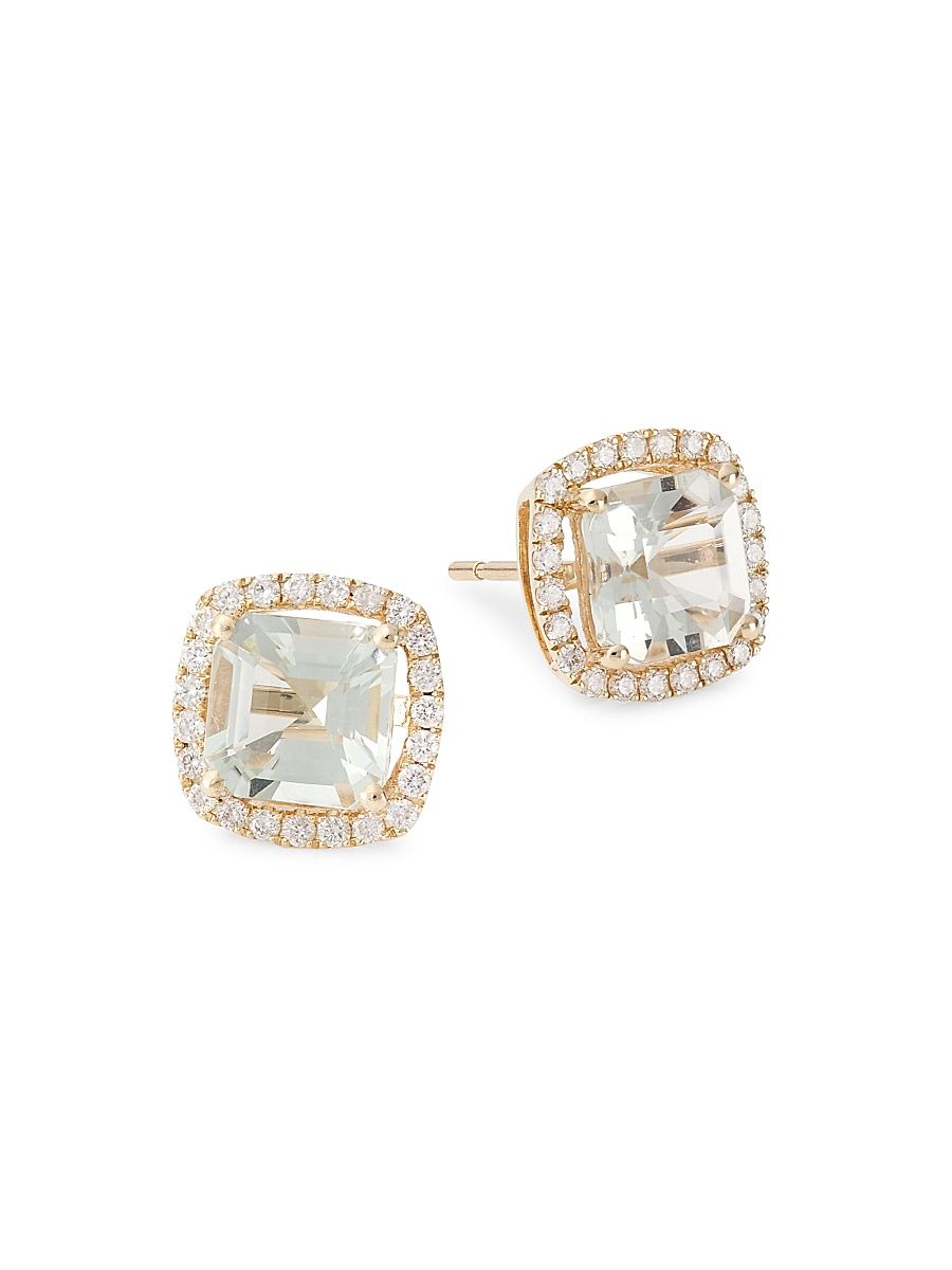 Women's 14K Gold, Diamond & Green Amethyst Stud Earrings - Gold