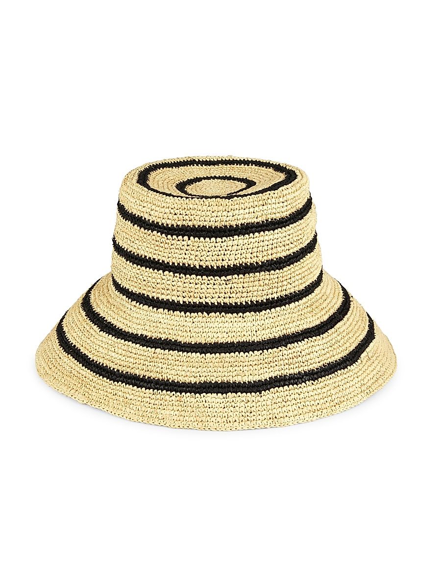 Women's Striped Straw Bucket Hat - Natural - Size Small