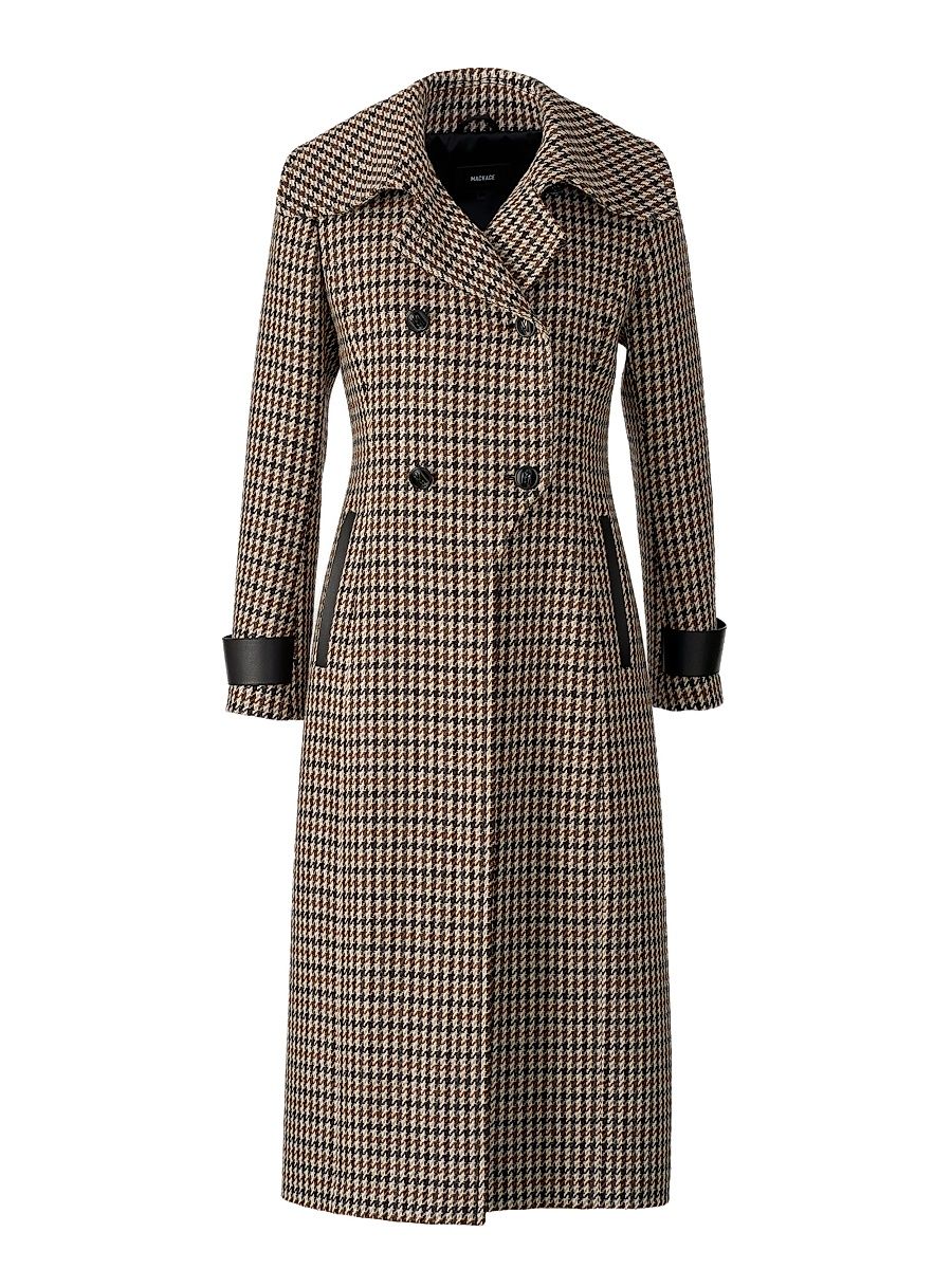 Women's Elodie Tailored Houndstooth Wool Maxi Coat - Earth Brown Multi - Size XL