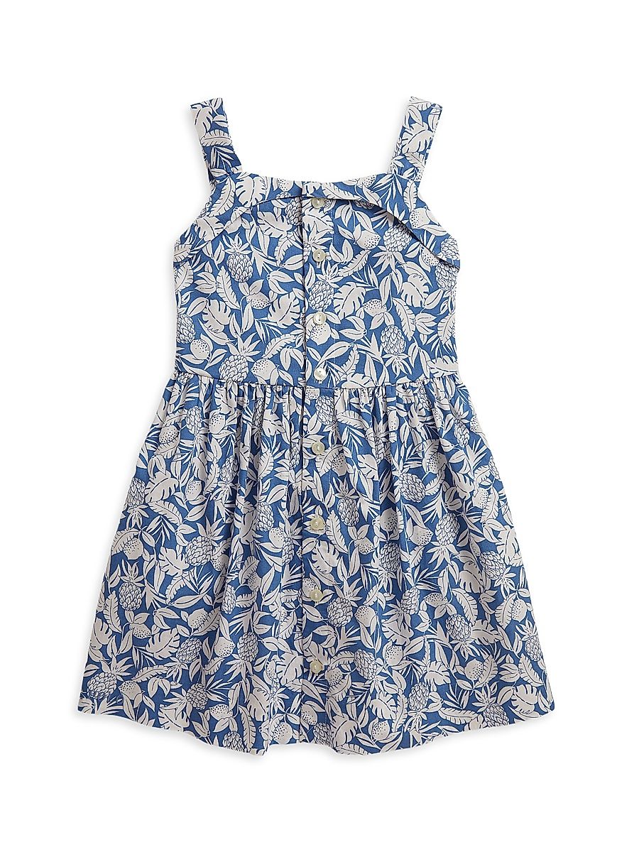 Little Girl's & Girl's Pineapple-Print Smocked Cotton Dress - Blue Pineapple Breeze Print - Size 8