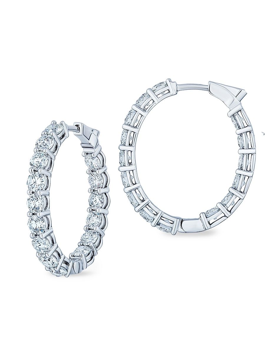 Women's 18K White Gold & 6.15 TCW Diamond Oval Hoop Earrings - White Gold
