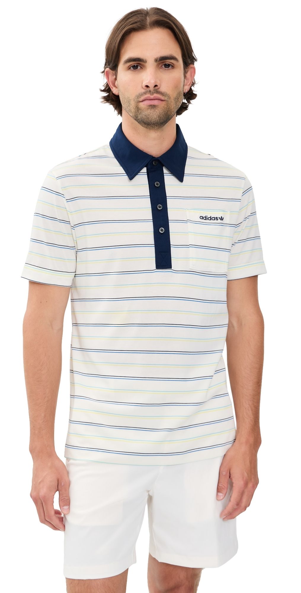 Adidas Golf Originals Striped Pocket Polo Chalk White/Pure Lemon L