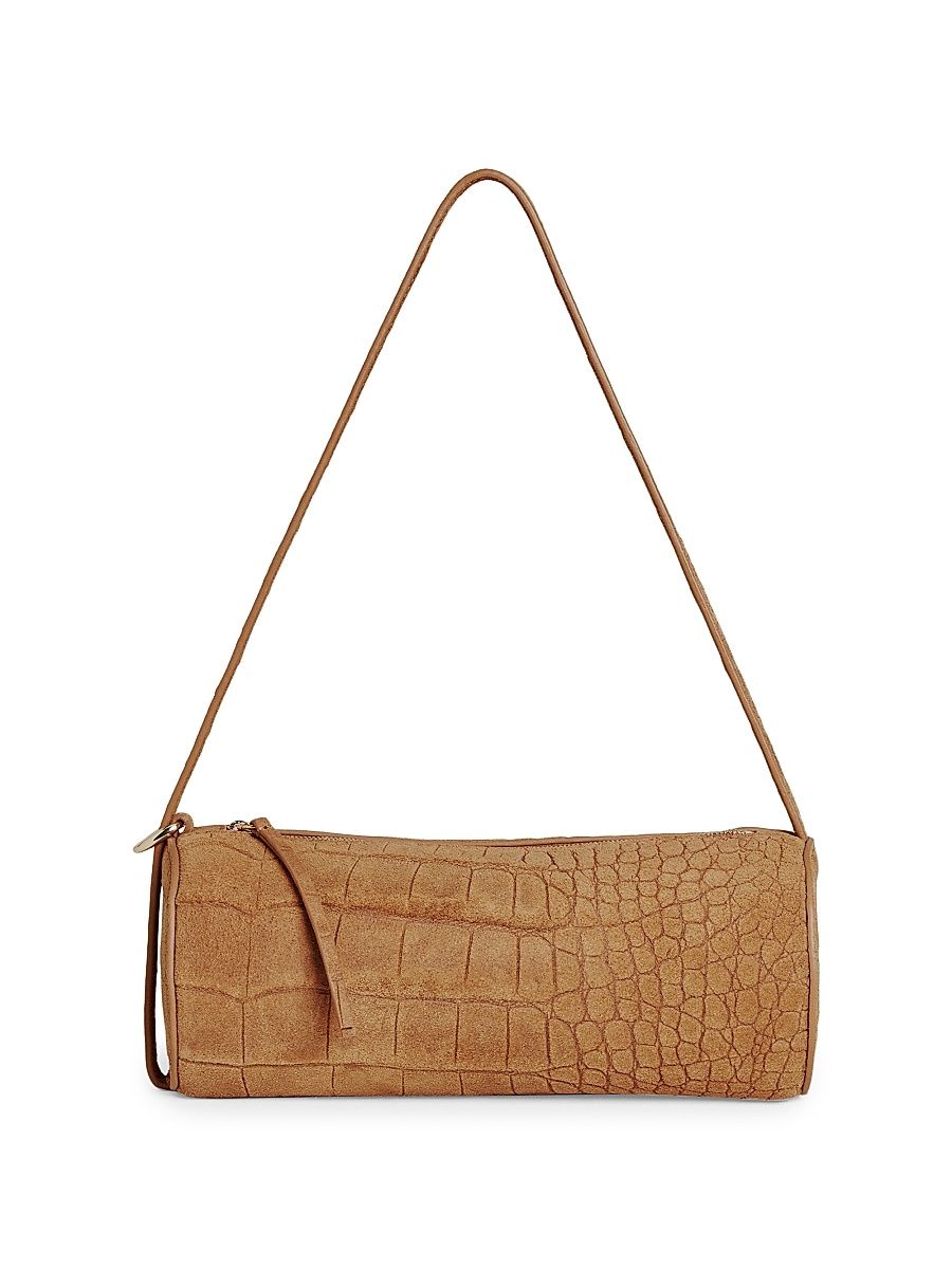 Women's Simona Cylinder Croc-Embossed Suede Shoulder Bag - Sienna Embossed Suede