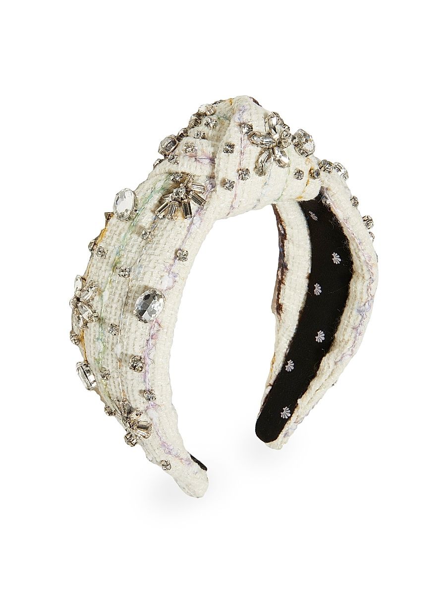 Women's Knotted Crystal-Embellished Tweed Headband - Chalk
