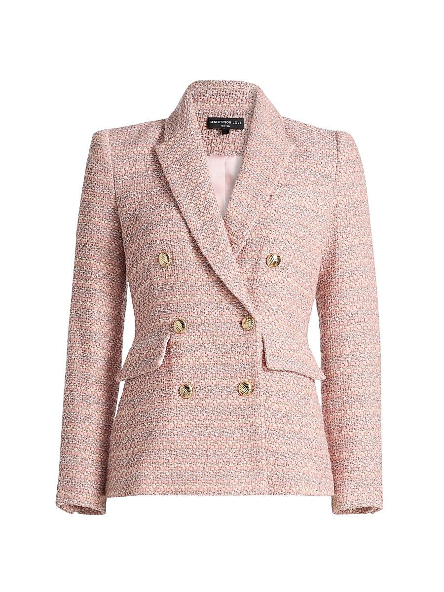 Women's Arielle Tweed Double-Breasted Blazer - Pink Multi - Size XL