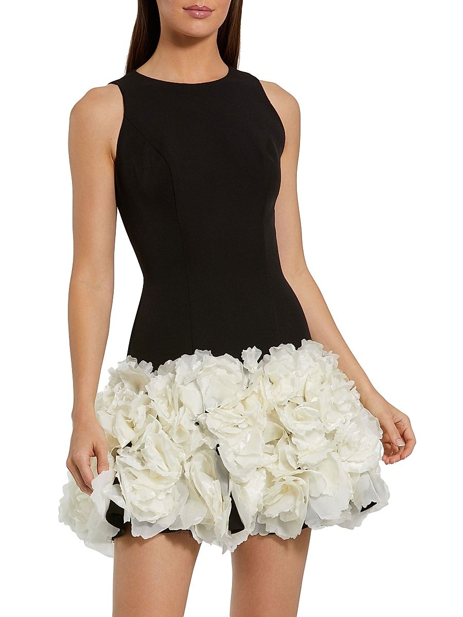 Women's Floral-Appliquéd Crepe Minidress - Black Cream - Size 12