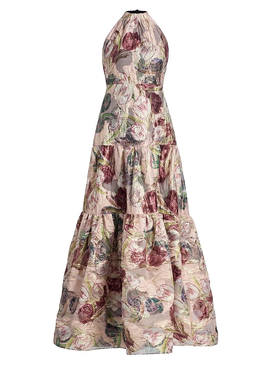 Women's Gizelle Brocade Halterneck Gown - Blush Multi - Size 12