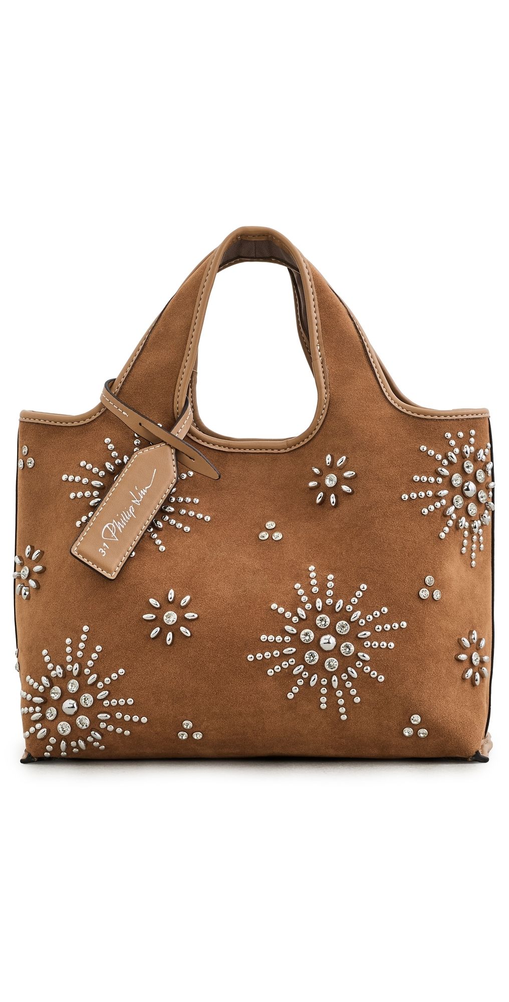 3.1 Phillip Lim Faux Suede Market Tote with Studded Embellishments Sable One Size