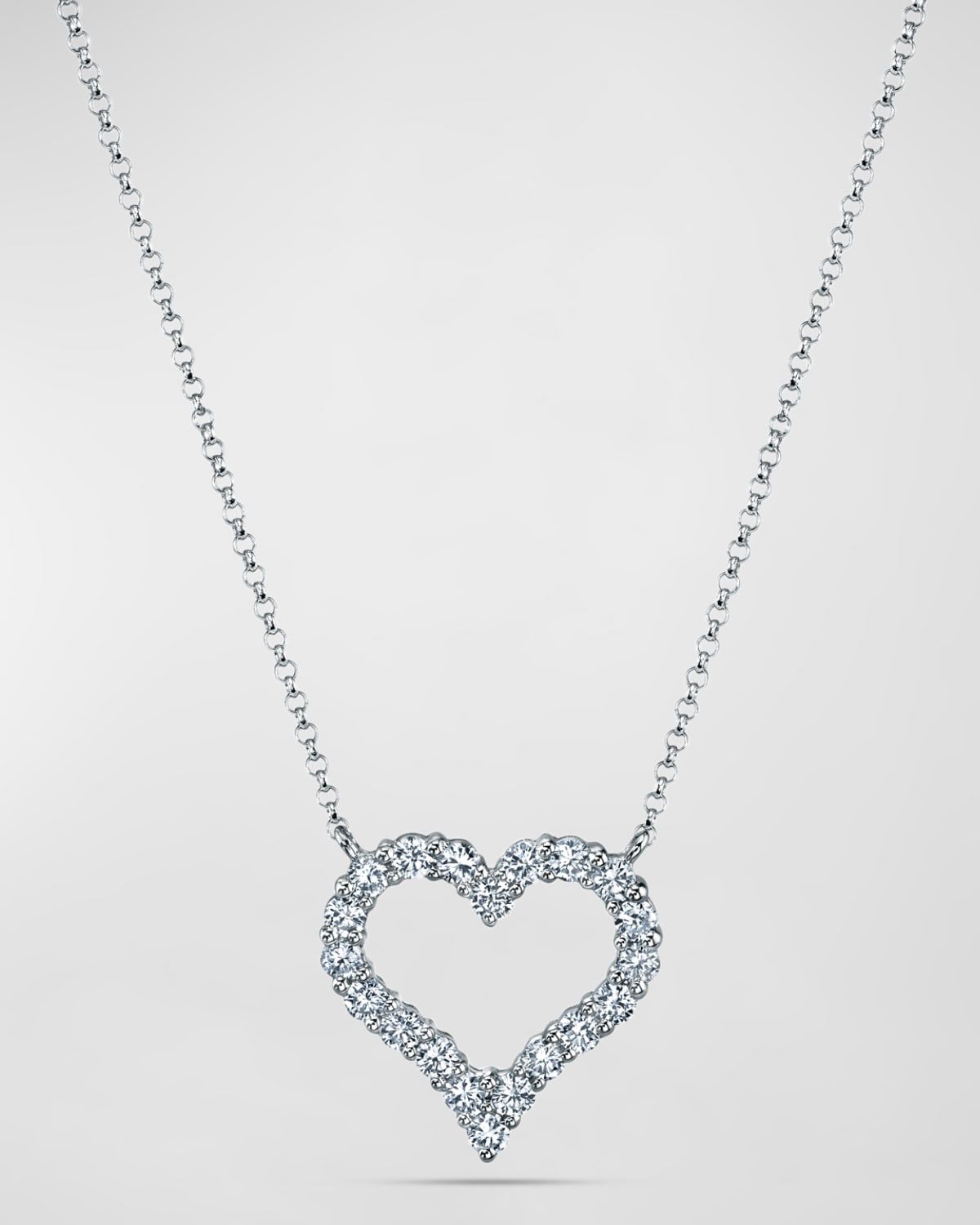 18K Gold Shared-Prong Round Diamond Heart Pendant Necklace, 16"L, 0.65tcw