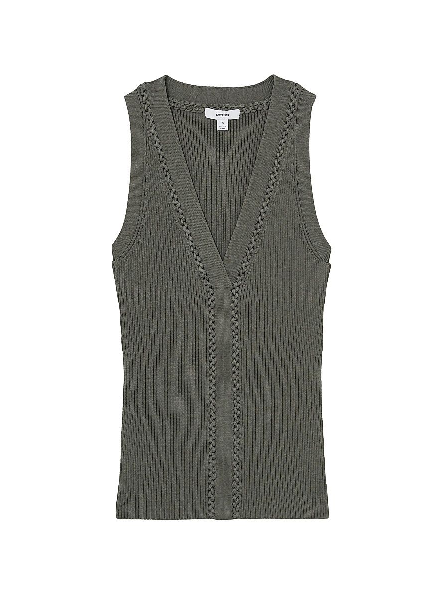 Women's Lanette Craft-Stitch Vest - Khaki - Size XL