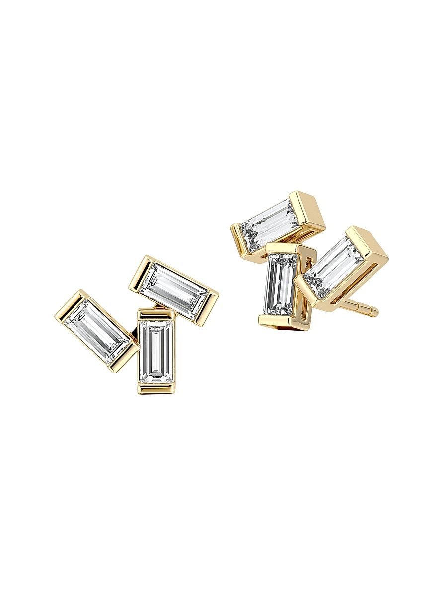 Women's Baguette Cluster 14K Yellow Gold & 0.60 TCW Lab-Grown Diamond Stud Earrings - Yellow Gold