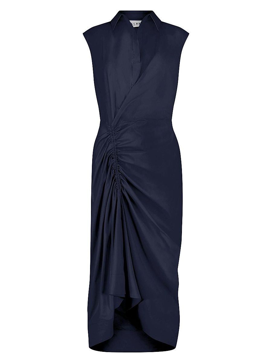 Women's Sleeveless Shirt Dress with Gathered Front - Navy - Size 10