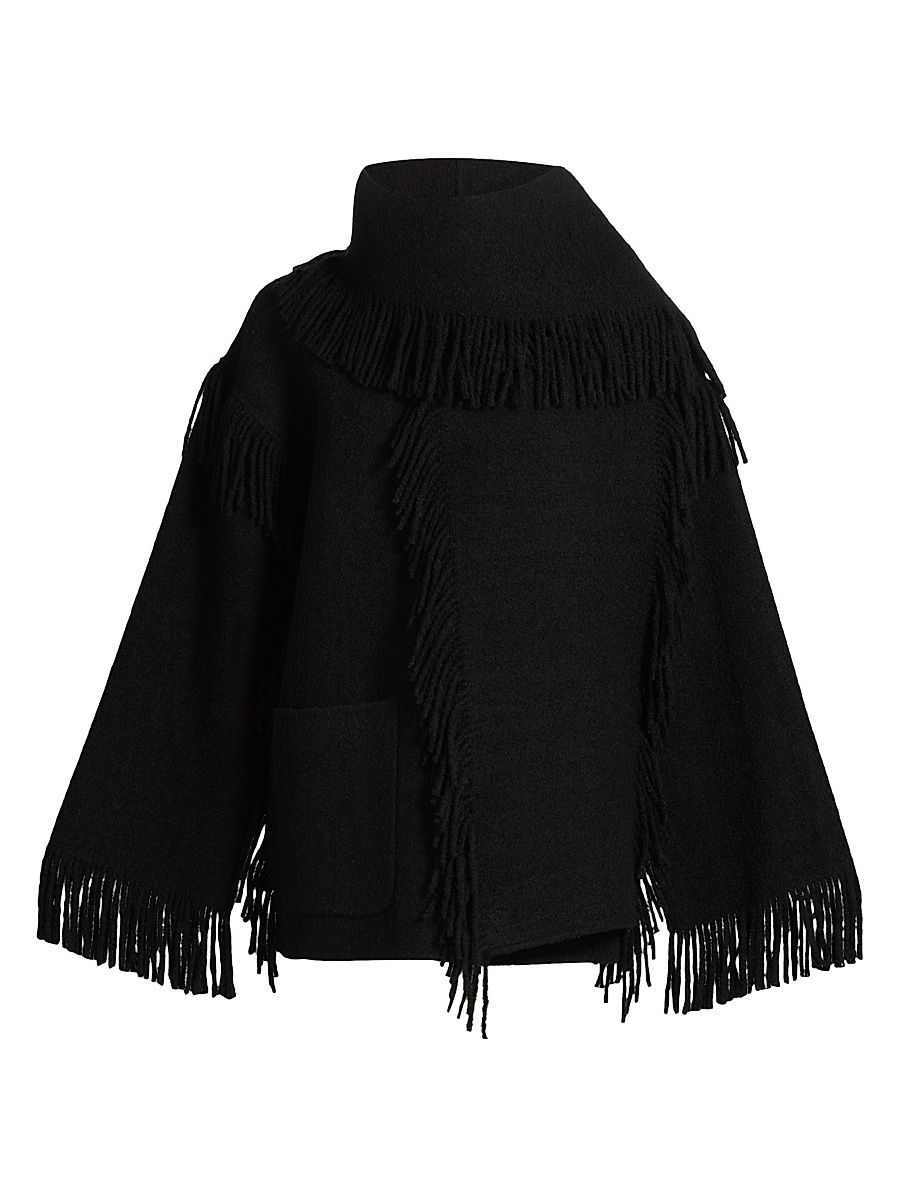 Women's Fringed Scarf Jacket - Black - Size 2