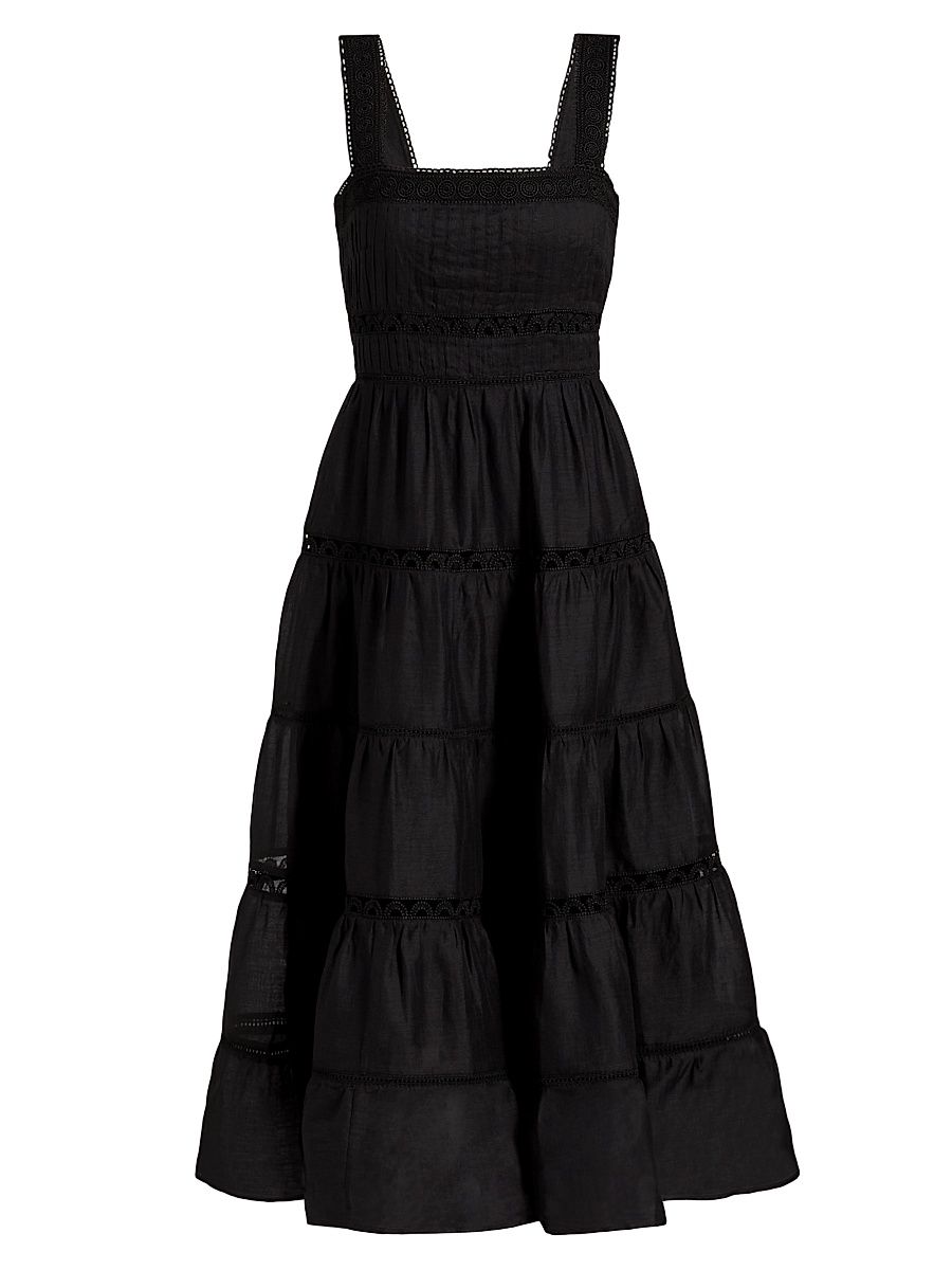Women's Lucien Tiered Ramie A-Line Midi-Dress - Black - Size 8