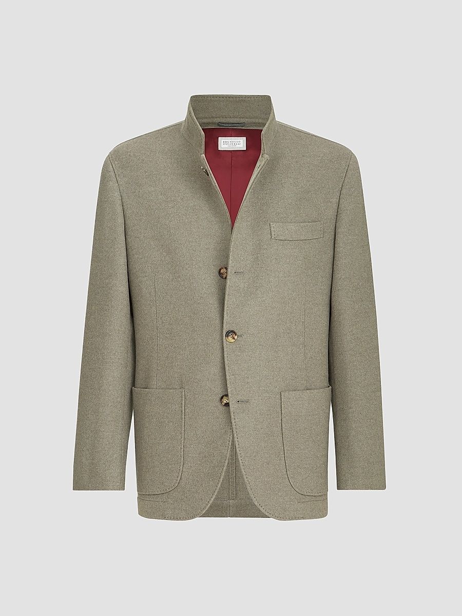 Brunello Cucinelli Men's Lightweight Water-Resistant Cashmere Outerwear Blazer - Gravel - Size Small