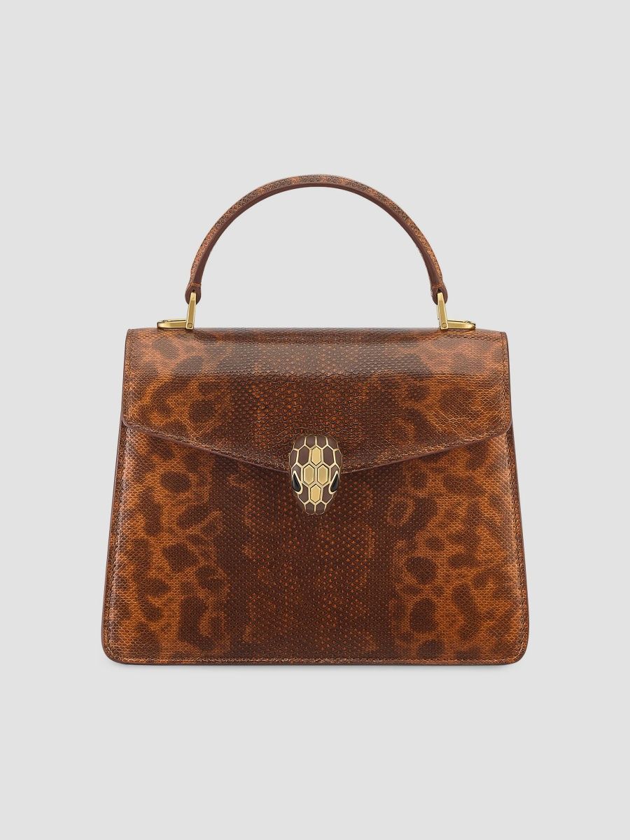 BVLGARI Women's Serpenti Printed Snake-Embossed Leather Top Handle Bag - Amber
