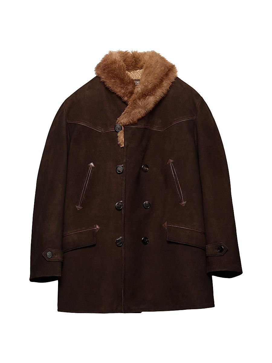 Men's Suede and Shearling Jacket - Brown - Size 40