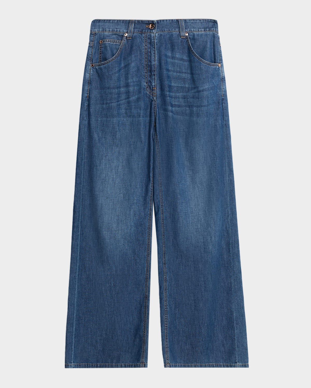 Lightweight Denim Wide-Leg Jeans With Monili Trim