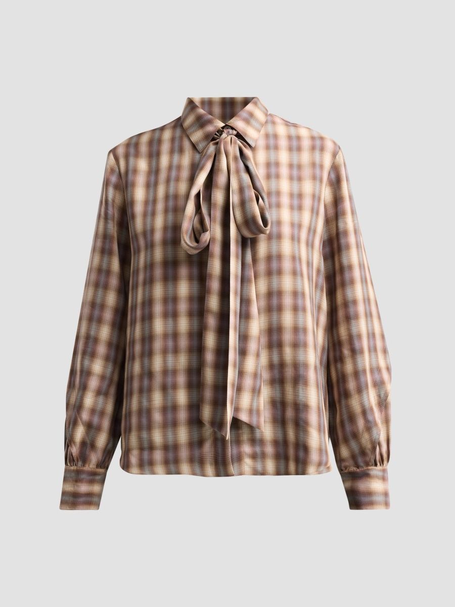 Prabal Gurung Women's Plaid Tie-Neck Blouse - Grey Plaid - Size 4