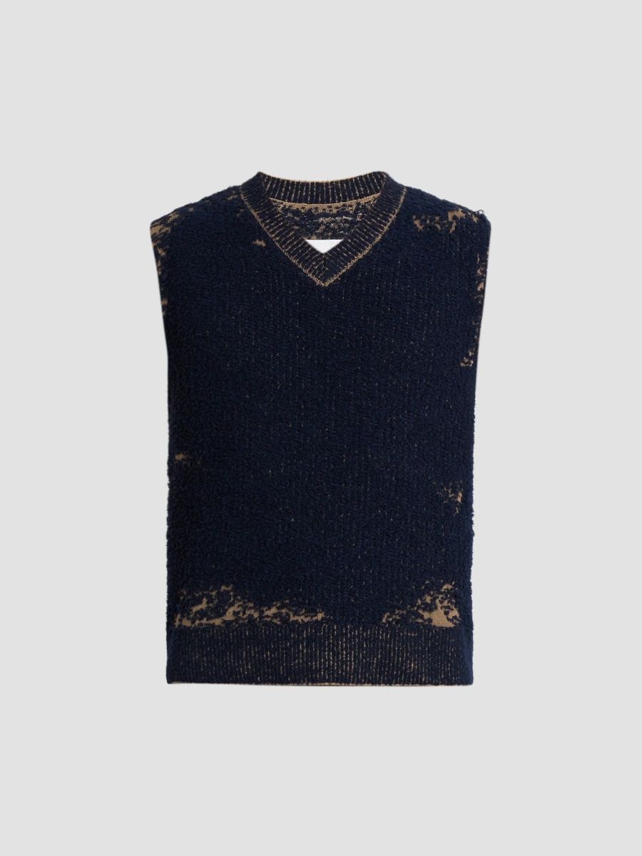 Maison Margiela Men's Knit Cotton-Blend Acid Vest - Navy Light Brown - Size Medium