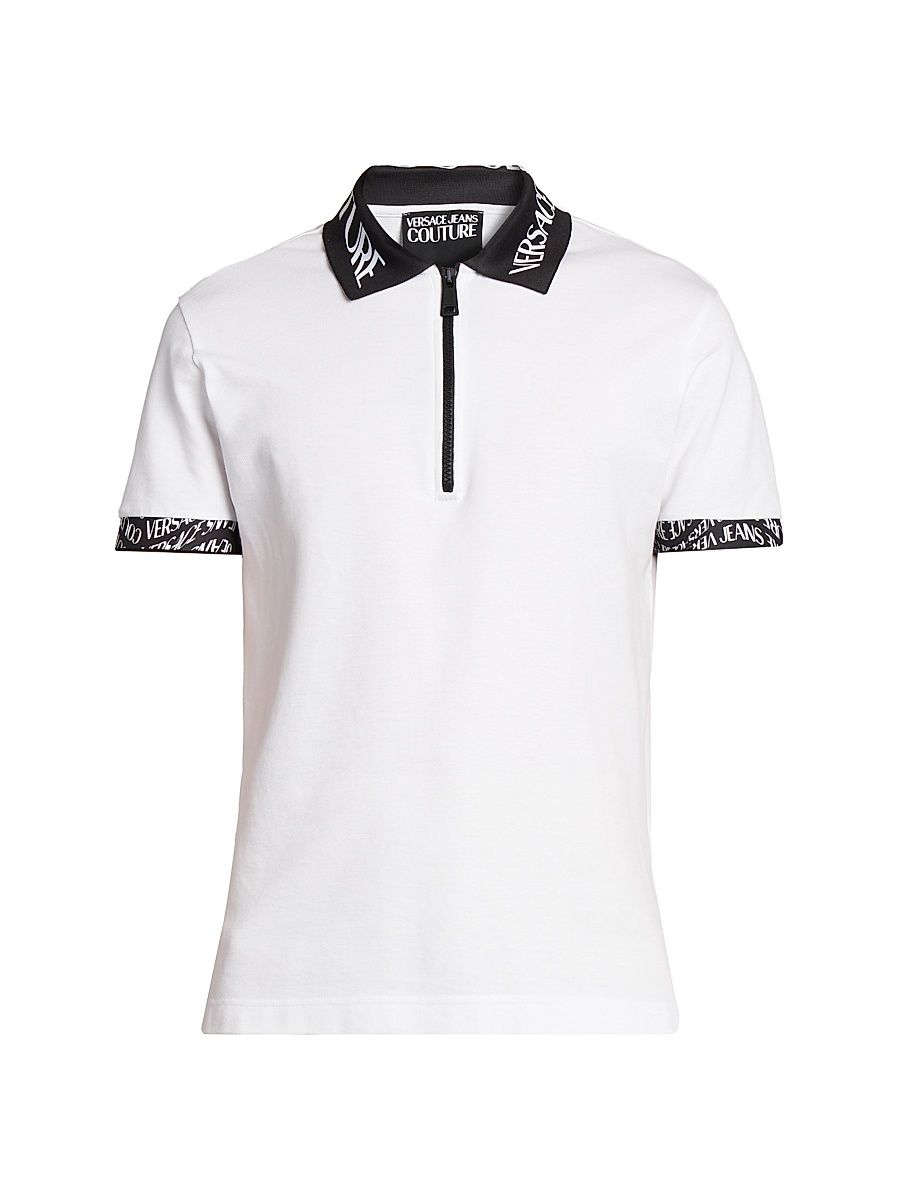 Men's Logo Trim Half-Zip Polo Shirt - White - Size XXL